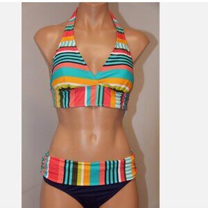 NWT Anne Cole Swimsuit Bikini 2 piece set Sz XS Halter Top Multi Color